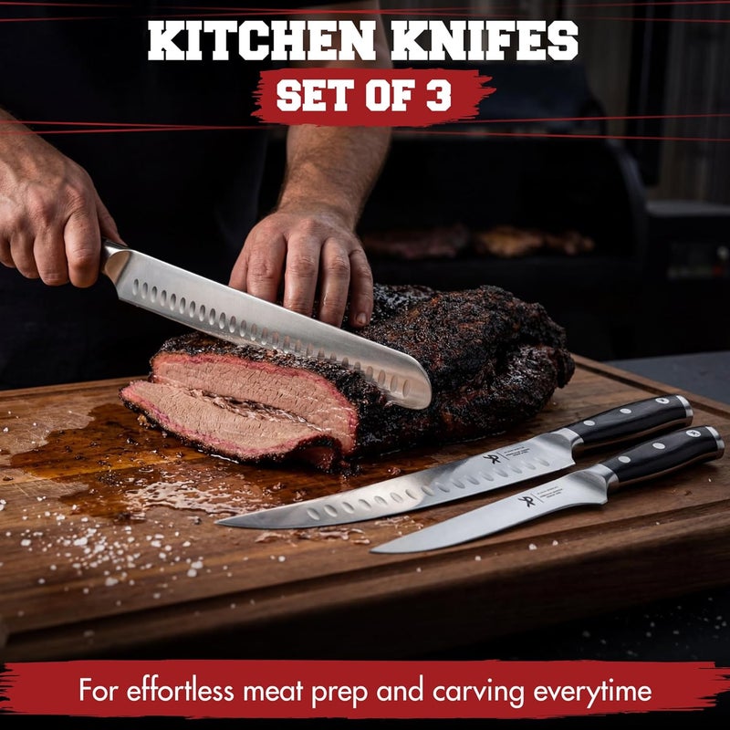 Kitchen perfection 3-Piece BBQ Slicing & Carving Meat Knife Set -12” Brisket Knife, 10” Butcher Knife, 6” Boning Knife with Sheaths -Razor Sharp German Steel,Full Tang Ergonomic Handles- Gifts for Men - Image 2